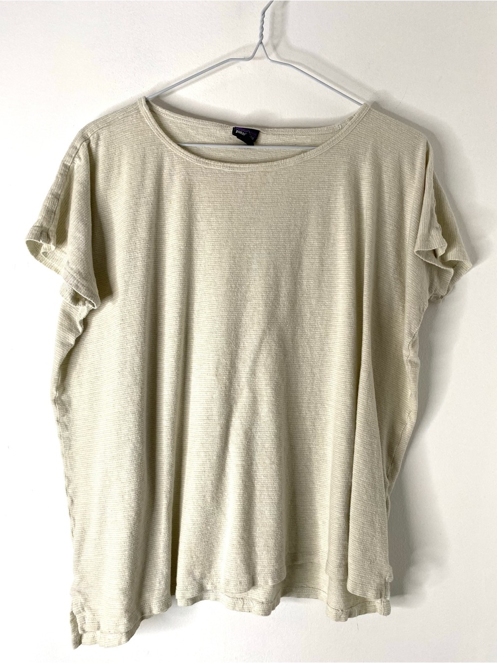 Patagonia Hemp Blend Short Sleeve Top Light Grey Split Side Organic Cotton Tee